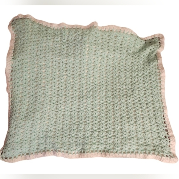 Handmade Mint White Crochet Baby Blanket Booties Set knit Tunisian Vintage Gift - Picture 13 of 17